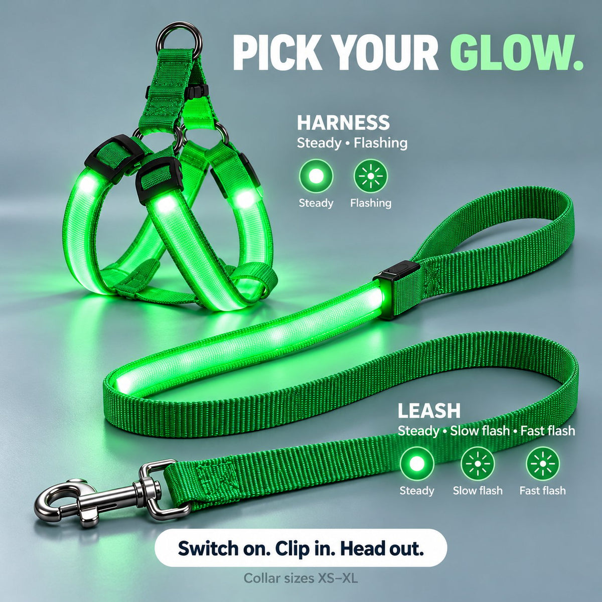 🐕✨ 3-Piece Rechargeable LED Dog Walking Set – Light-Up Harness, Collar & Leash for Safer Night Walks! 🌙🐾