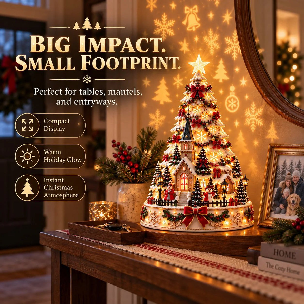 🎄Christmas Village Light-Up Tree – Festive LED Holiday Tabletop Decor