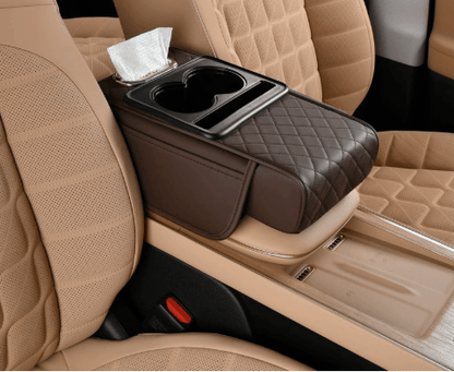💯Car Console Organizer – PU Leather Armrest, Side Storage, Cup Holder
