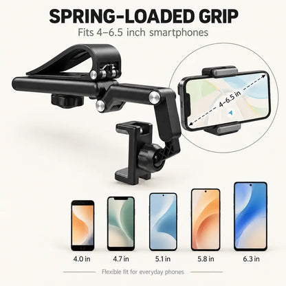 ✨Foldable Car Phone Holder for Sun Visor, Adjustable Arm with 360° Phone Rotation, Spring Clip Mount for 4–6.5 Inch Smartphones, Black,toolupgrade