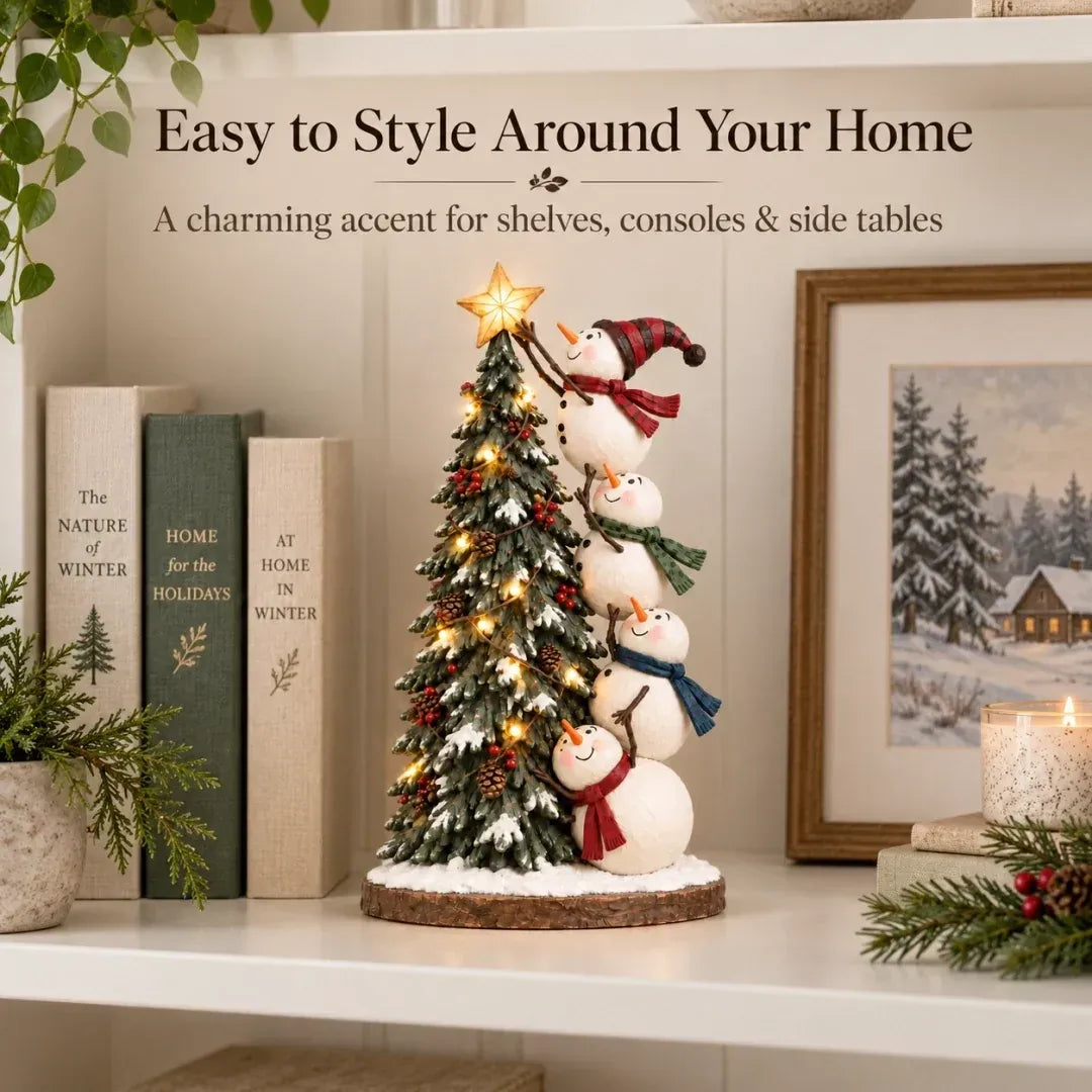 🔥 Last Day 50% Off 🔥 Snowmen Topping the Christmas Tree – Lighted Christmas Figurine