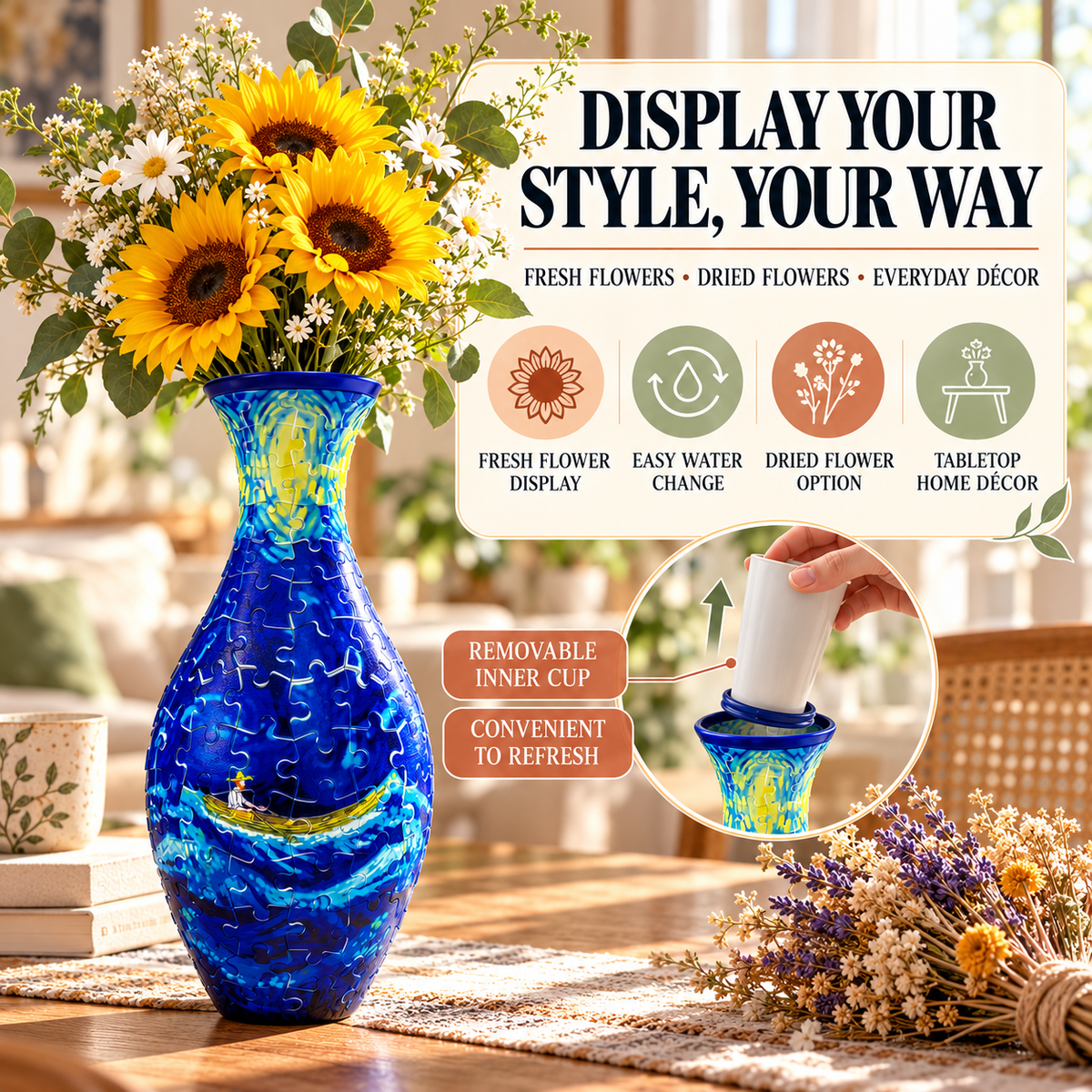 ✨🧩 3D DIY Puzzle Vase – 11 Creative Designs, Decorative Flower Vase & Craft Gift✨
