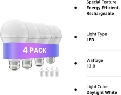 Rechargeable Emergency Light Bulbs, Camping Lamp Battery Powered LED Light Bulb 6000K Daylight 12W Equivalent with 1200mAh