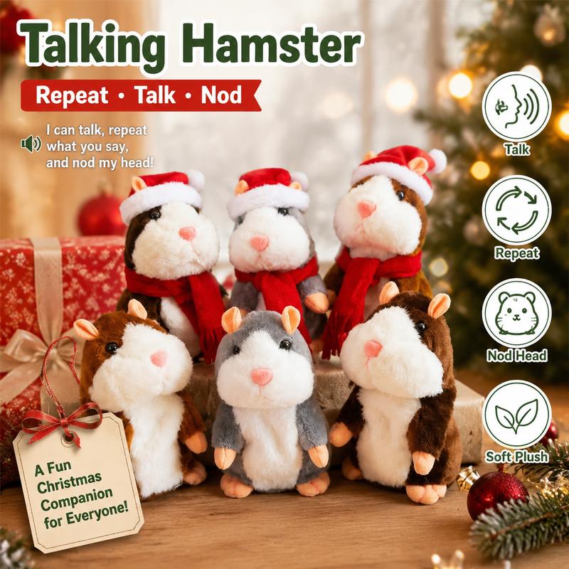 🐹💝70% OFF!!!-Ready for Christmas!🎄🎁Talking Hamster Plush – repeats whatever you say, auto head-shaking, hilarious fun for kids & adults