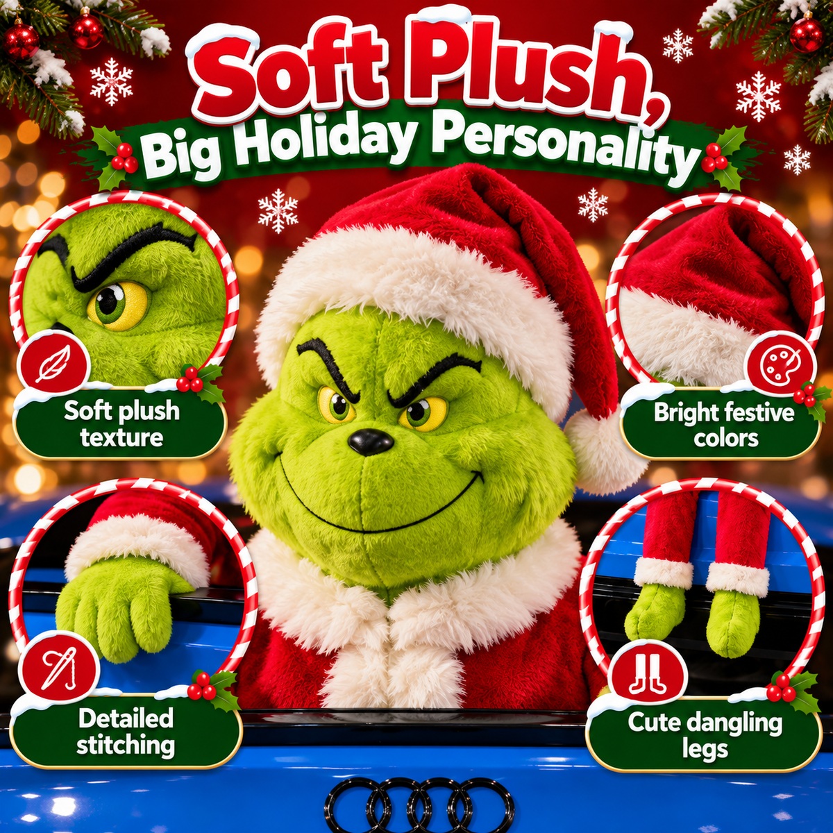 😈 Christmas Mischief Car Plush – Funny Peekaboo Trunk Holiday Decor