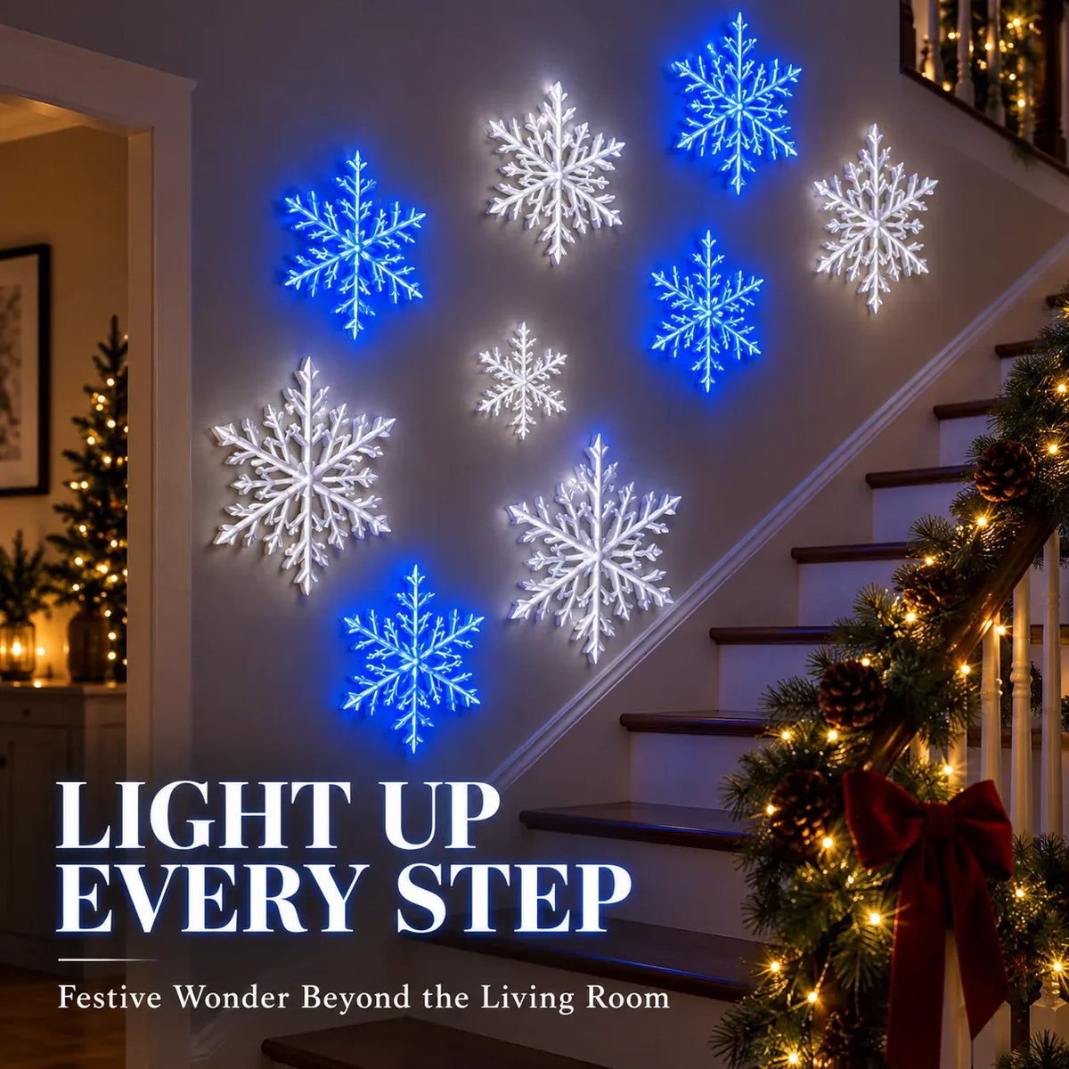 ⏳ Last Day 49% OFF – ❄️❄️ LED Snowflake Wall Lights | 3D Christmas Snowflake Décor with Blue & White Glow, Remote Control & Magical Indoor Holiday Atmosphere ✨