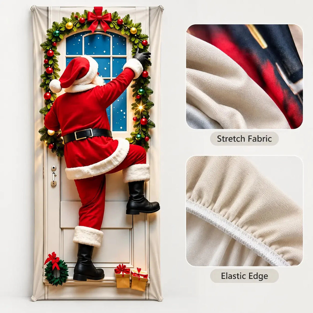 🎄 Christmas Stretch Door Cover – Elastic Santa Holiday Door Wrap