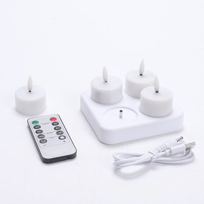🕯️Rechargeable Flameless LED Tea Lights, Charging Station & Remote Included, Flickering Fake Candles, Safe No Flame Candle for Home, Wedding, Festival & Emergency Lighting