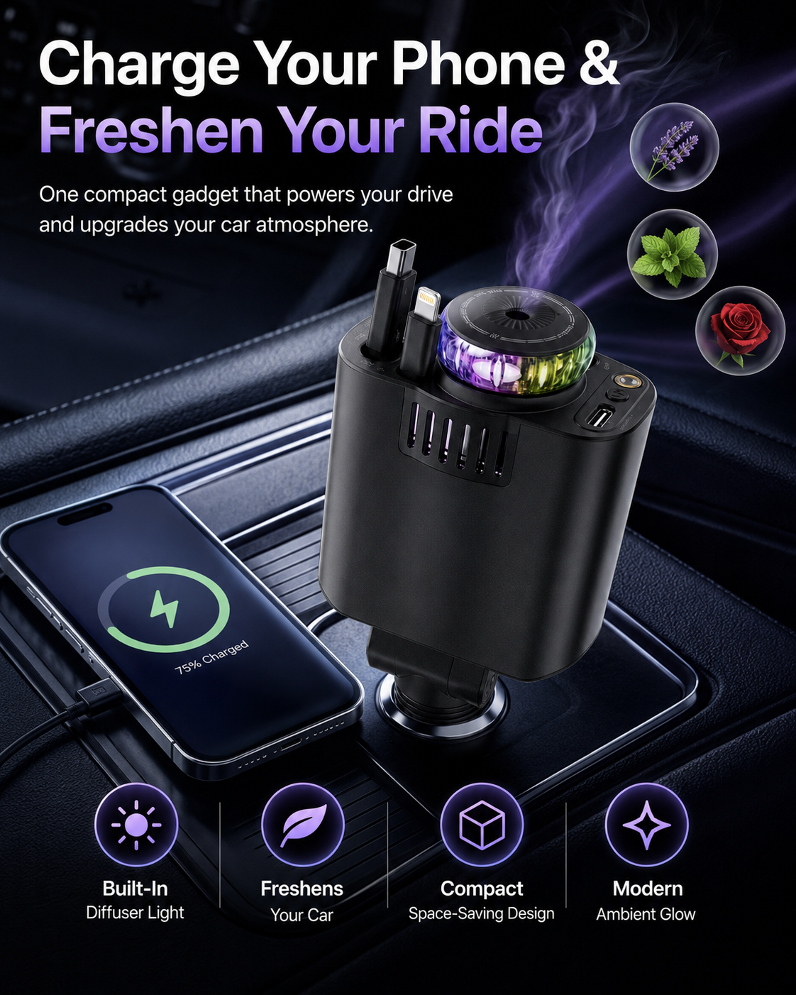 45W Retractable Car Charger | Dual Cable All-in-One Car Charger