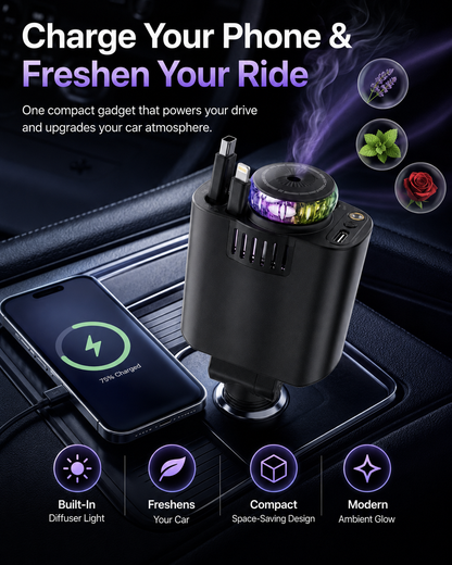 45W Retractable Car Charger | Dual Cable All-in-One Car Charger