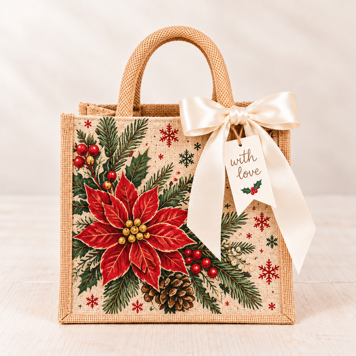 🎀💝Vintage Christmas Burlap Gift Tote Bag