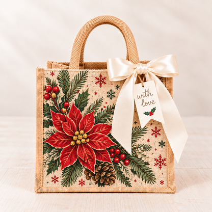 🎀💝Vintage Christmas Burlap Gift Tote Bag