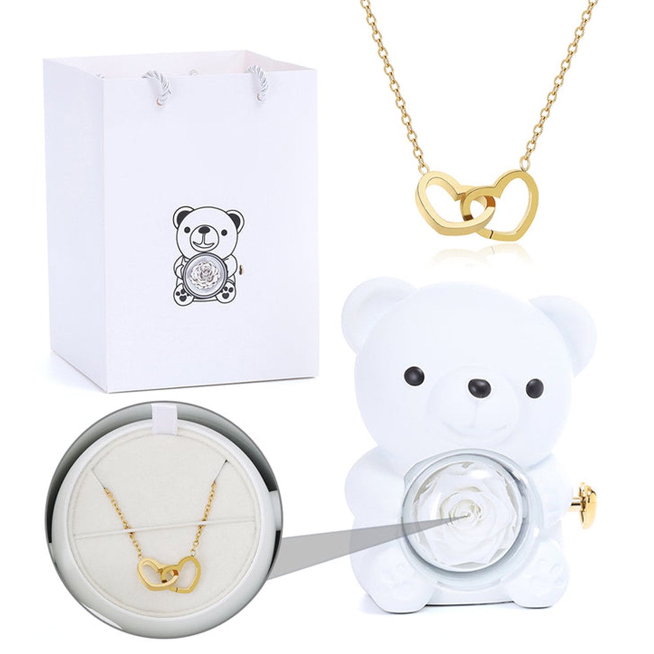 Mother's Day Hot Selling✨Cute Teddy Bear with Preserved Rose--Necklace📿+Eternal Rose🌹+Teddy Bear🧸
