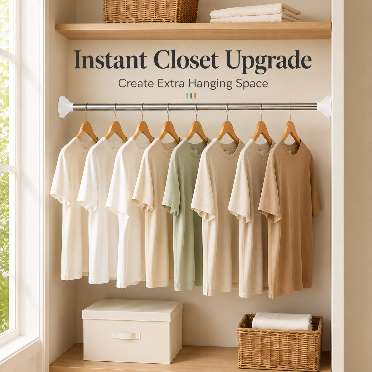🧺 Expandable Closet Rod – Punch-Free, Adjustable, No Drilling
