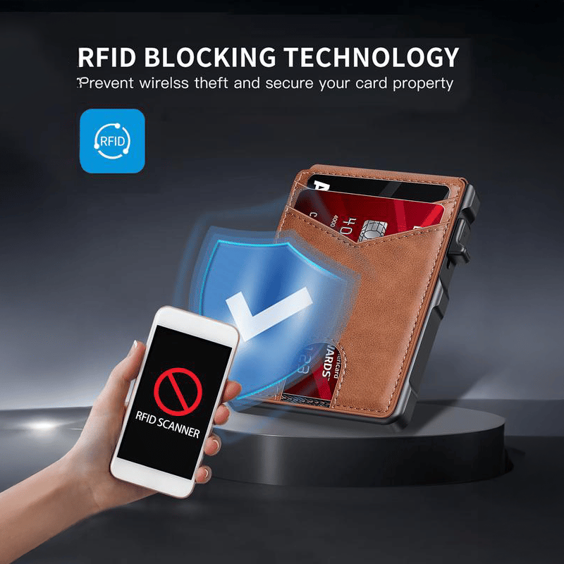 🔥Slim Pop-Up RFID Wallet for Men – Secure Aluminum Card Holder with Cash Slot & ID Window