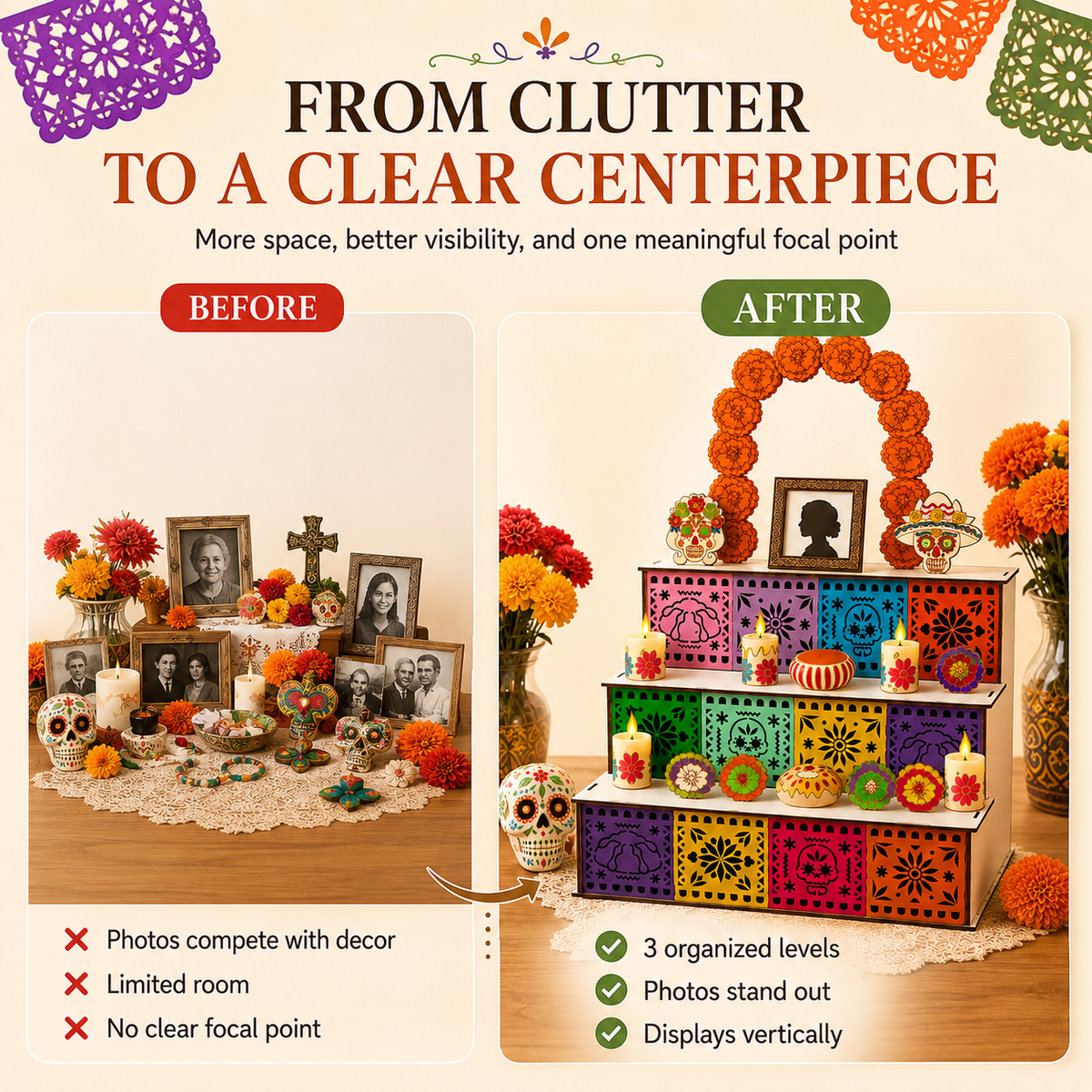🎃Day of the Dead Wooden Altar Display Set | 💕Death is not the end of life, forgetting is