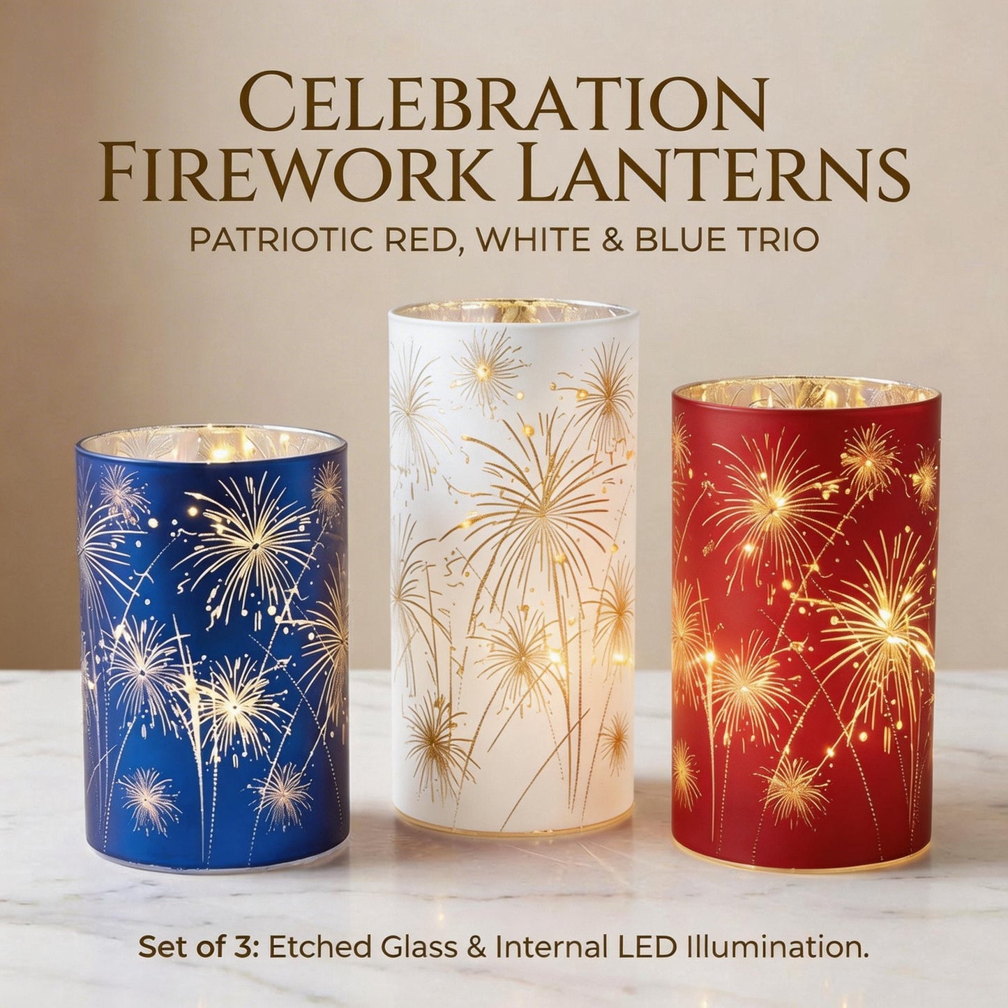 🔥Celebration Firework Lanterns – Premium Patriotic Red, White & Blue Trio