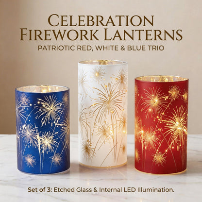 🔥Celebration Firework Lanterns – Premium Patriotic Red, White & Blue Trio