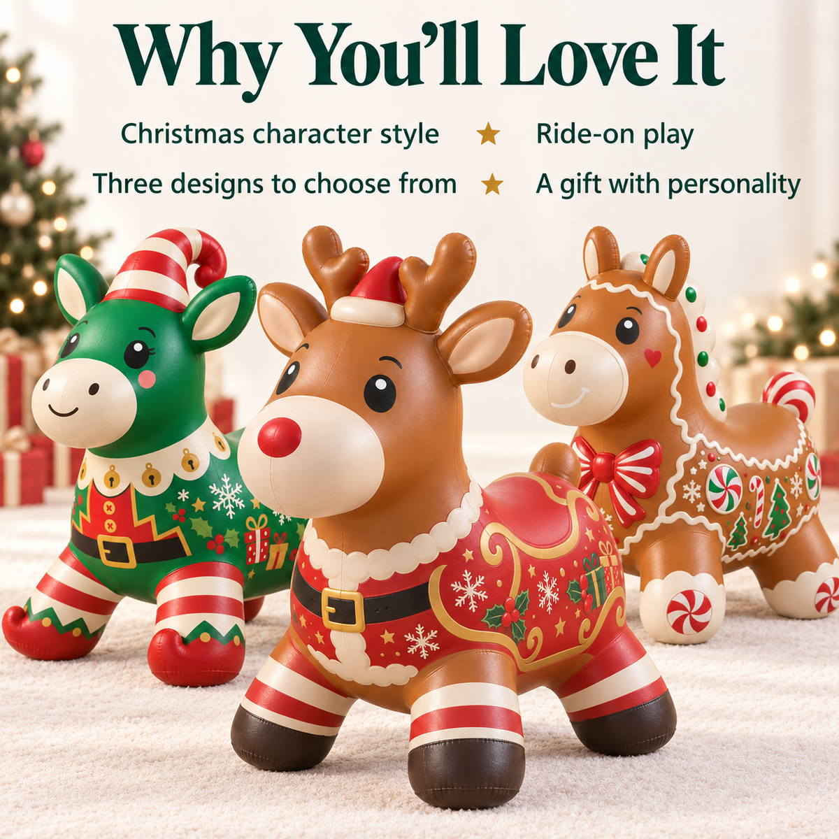 🎅Kids Christmas Animal Bouncy Hopper | Ride-On Inflatable Toy Gift