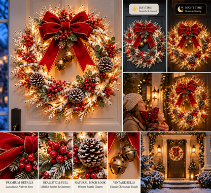 🔥 LAST DAY 49% OFF! ❤️ Snowy Birch Cardinal Christmas Wreath – Lighted Holiday Door Decor with Red Cardinals ✨