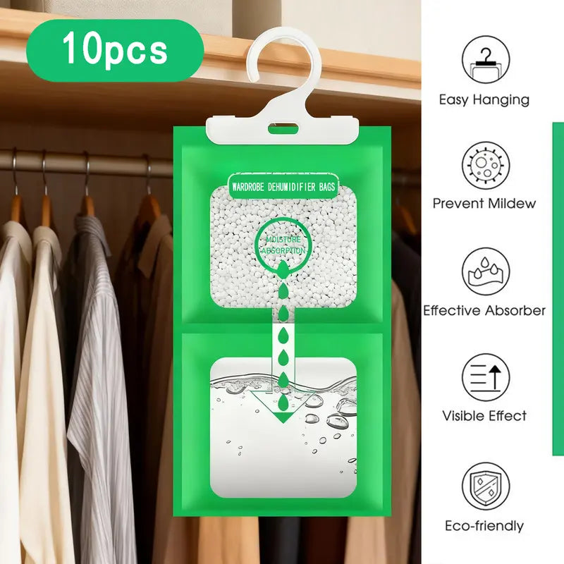 Moisture Absorbers 10 Pack Set, Hanging Closet Dehumidifier Bags, Humidity Packs, Desiccant, Closet Dehumidifiers With Fragrance Free