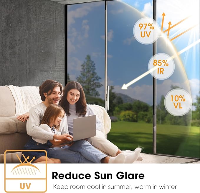 🔥2026 New arrivals - Window Privacy Film, Static Cling Removable Window Tint, Sun and UV Blocker for Glass Doors, Reflective Mirror Privacy Film
