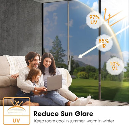 🔥2026 New arrivals - Window Privacy Film, Static Cling Removable Window Tint, Sun and UV Blocker for Glass Doors, Reflective Mirror Privacy Film