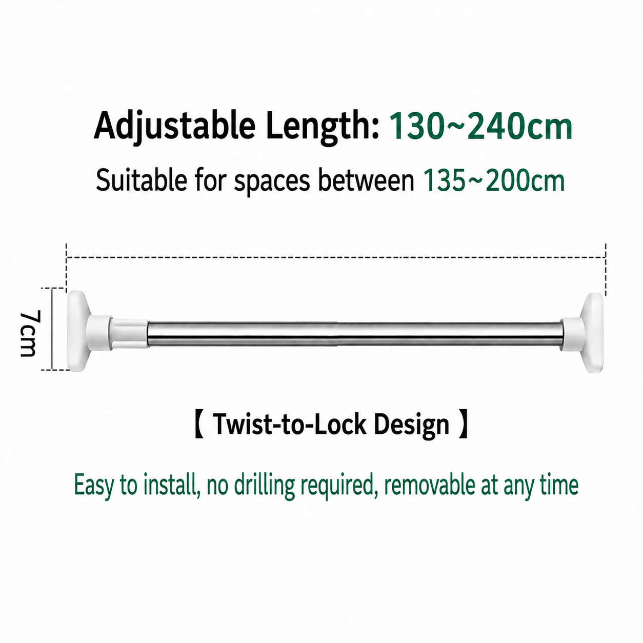 🧺 Expandable Closet Rod – Punch-Free, Adjustable, No Drilling