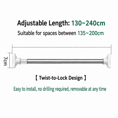 🧺 Expandable Closet Rod – Punch-Free, Adjustable, No Drilling