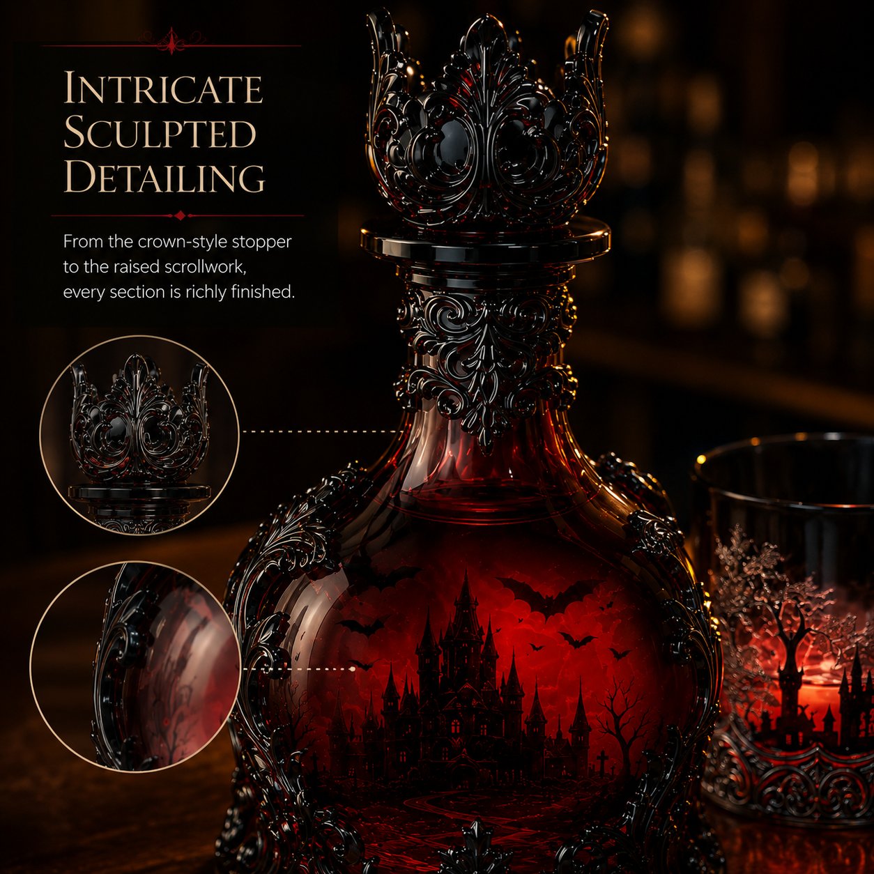 🦇🍺Gothic Vampire Castle Whisky Decanter & Tumbler