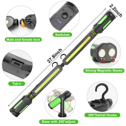 【FathersDayGift】Linkax Rechargeable 2400LM USB Work Light Bar for Mechanics, 4400mAh Battery, Hooks & Magnetic Attachment, LED Car Lights, Vehicle Accessories for Car & Garage Repair Tools