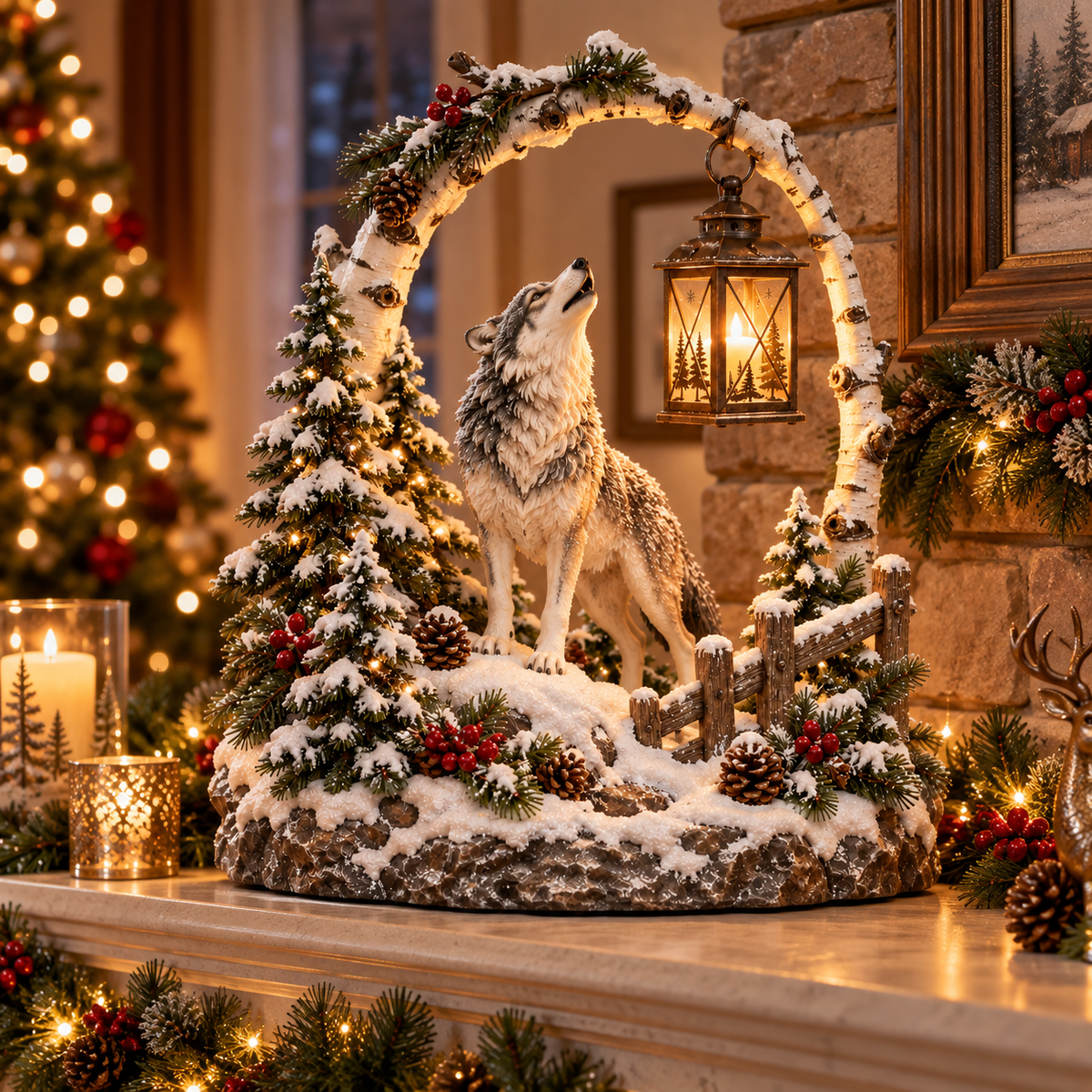🐻Woodland Bear Family Lantern – Lighted Christmas Forest Tabletop Decor 🎄