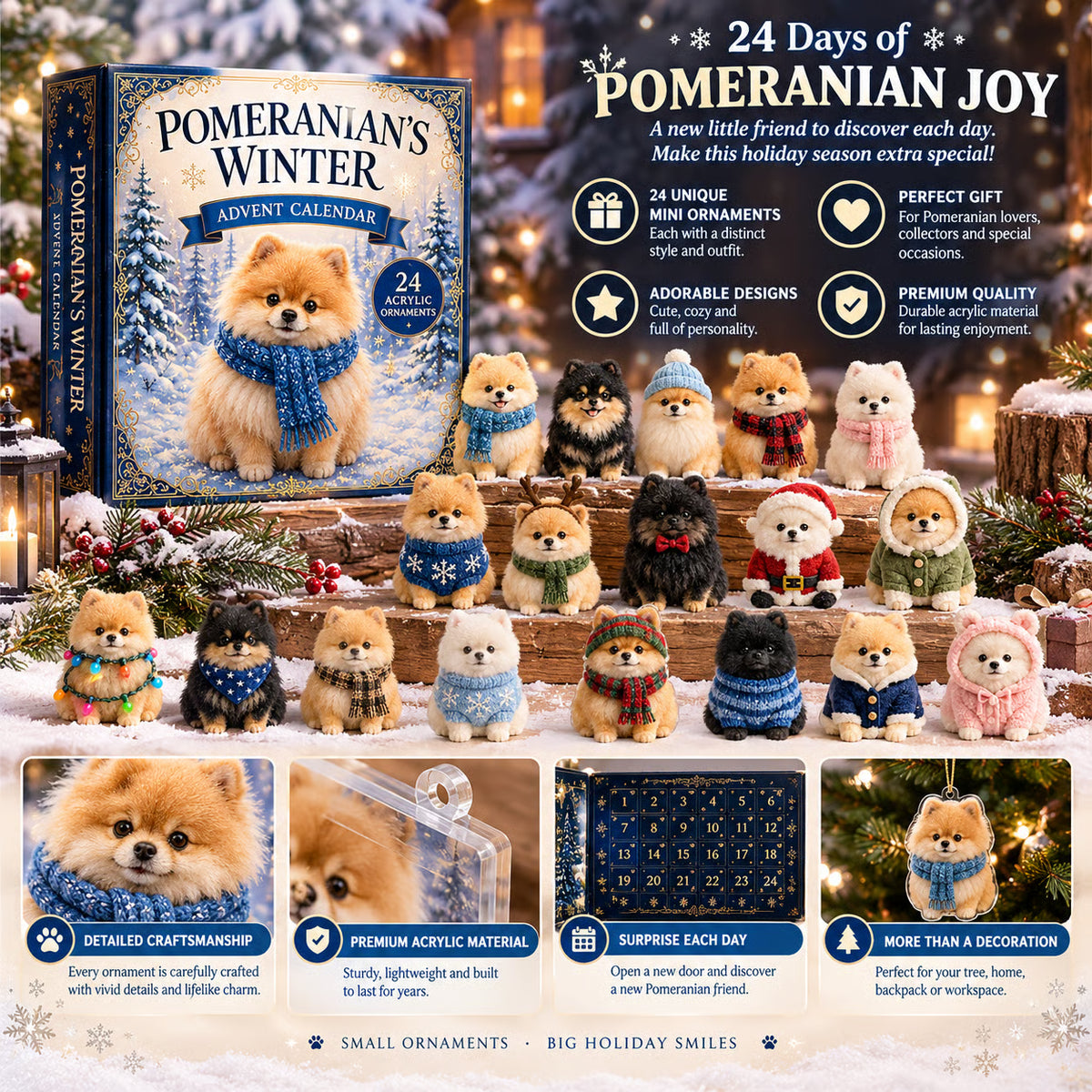 Winter Pomeranian Advent Calendar 2026 – 24 Acrylic Charms
