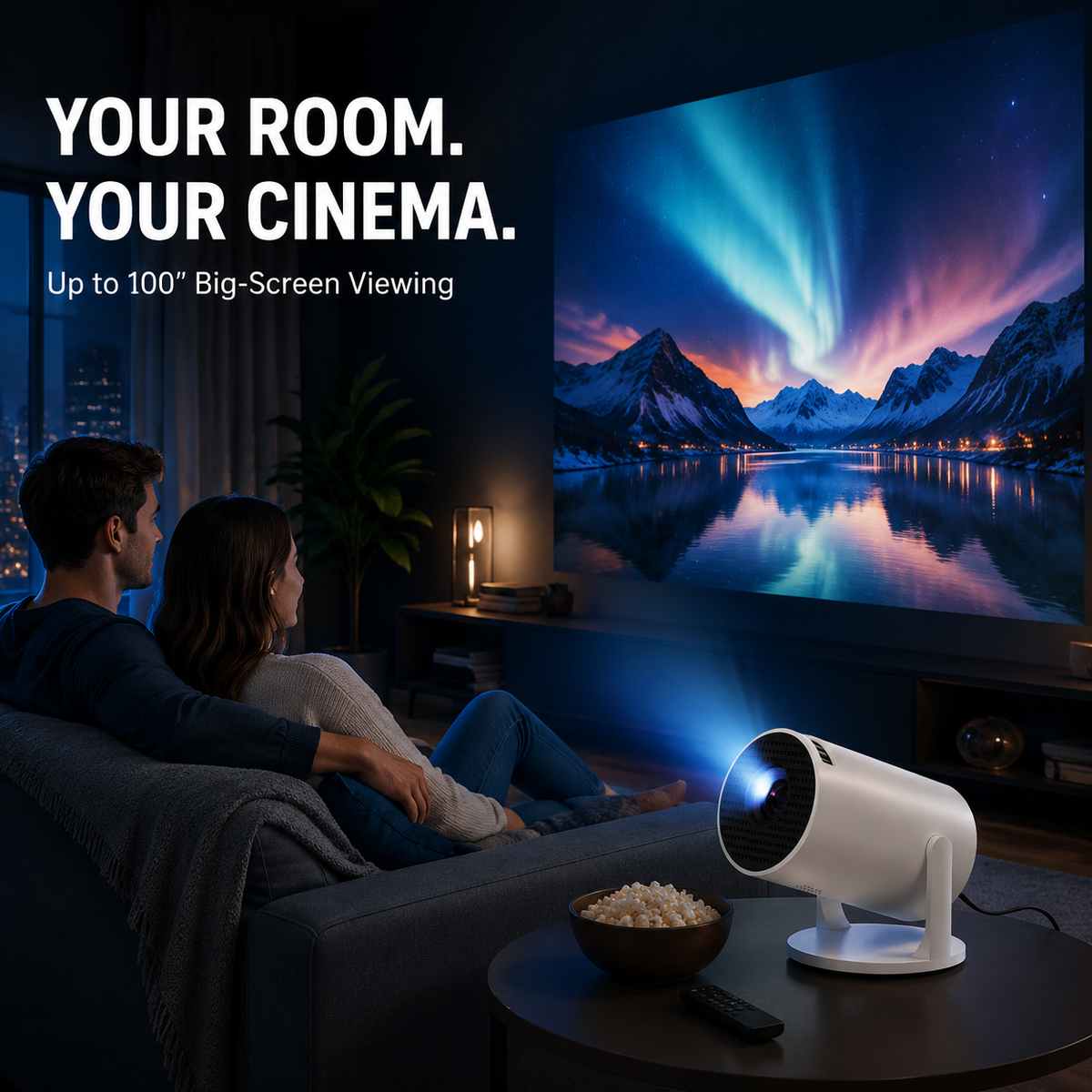 Smart Mini Projector – Native 1080P HD, 4K Supported, Portable Home Theater with WiFi & Bluetooth