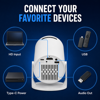 Smart Mini Projector – Native 1080P HD, 4K Supported, Portable Home Theater with WiFi & Bluetooth