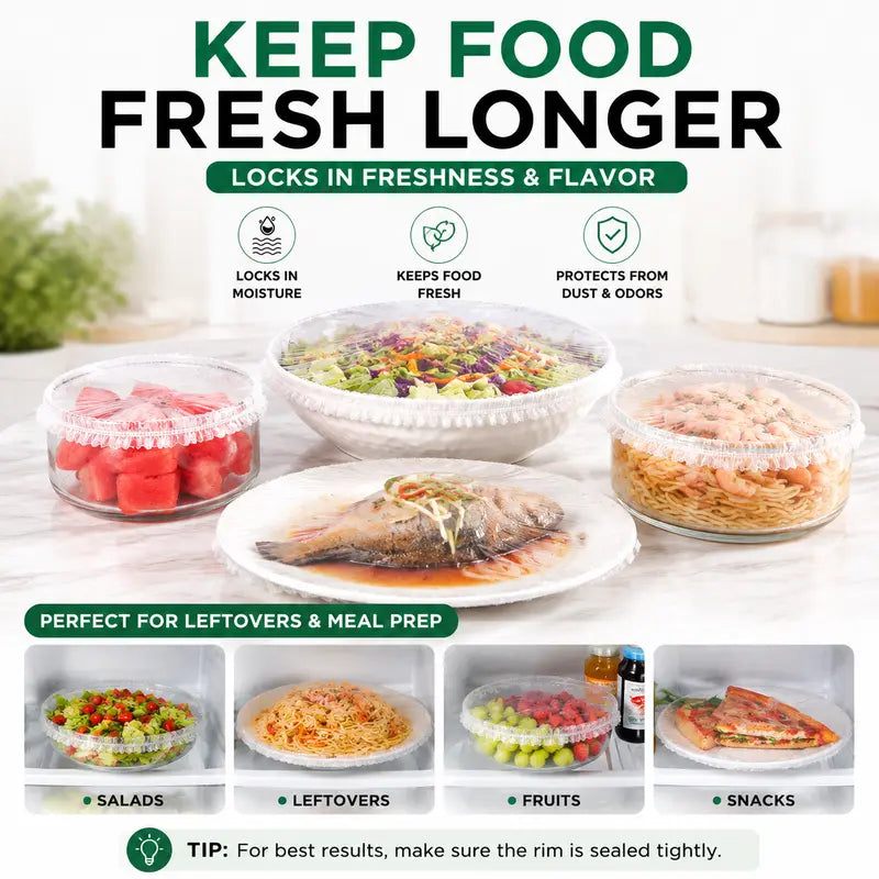 200PCS Disposable Stretch Food Covers for Bowls & Plates