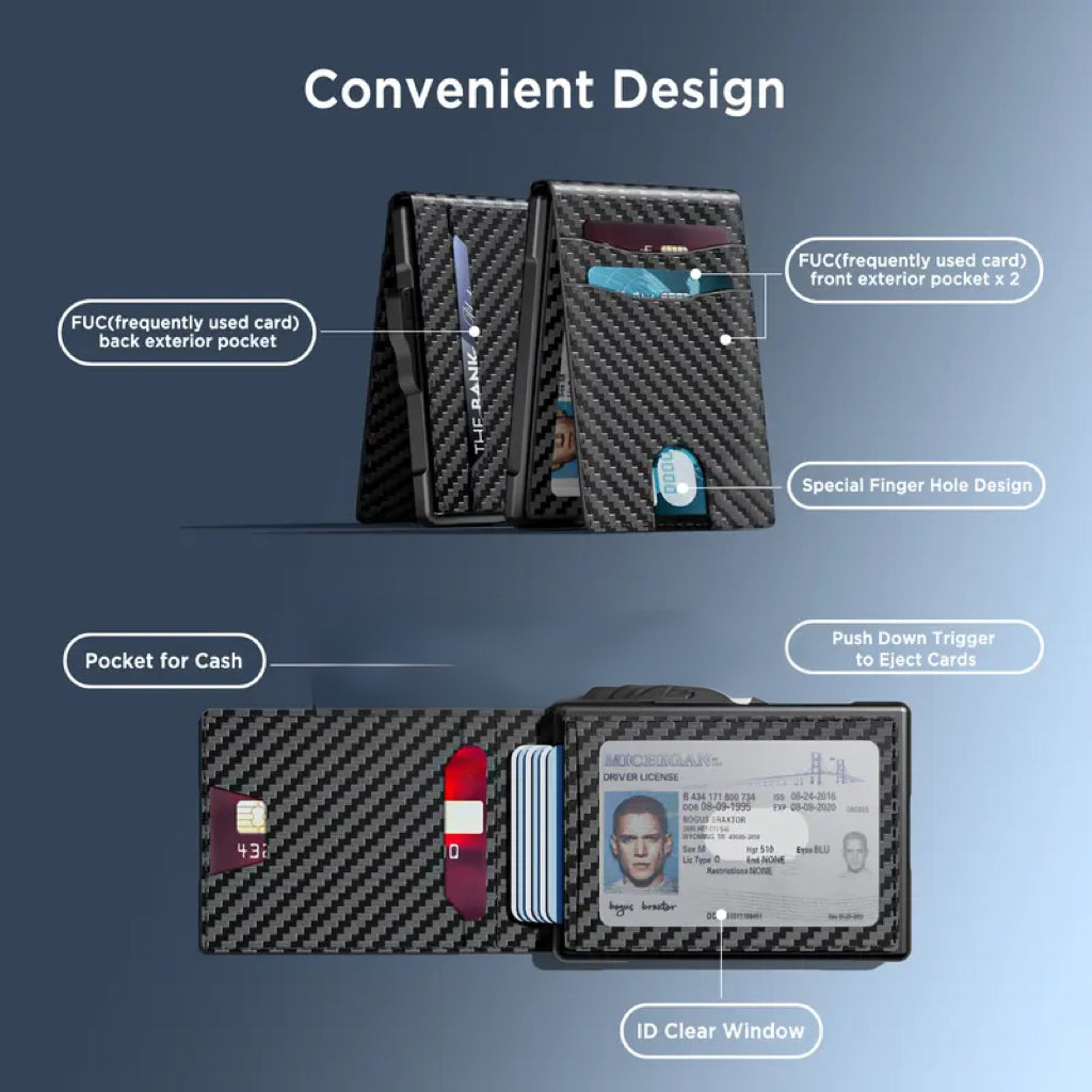 🎁Wallet for Men- Pop Up Case, Cash Slot, and Credit Card Slot - Aluminum Wallet with RFID Blocking, Minimalist Leather Wallet Front Pocket with ID Window