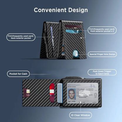 🎁Wallet for Men- Pop Up Case, Cash Slot, and Credit Card Slot - Aluminum Wallet with RFID Blocking, Minimalist Leather Wallet Front Pocket with ID Window