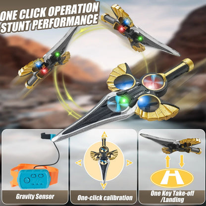 LED Flying Spin Sword Toy with Gesture Wrist Remote - Glowing RC Hover Drone Blade with Extra Batteries