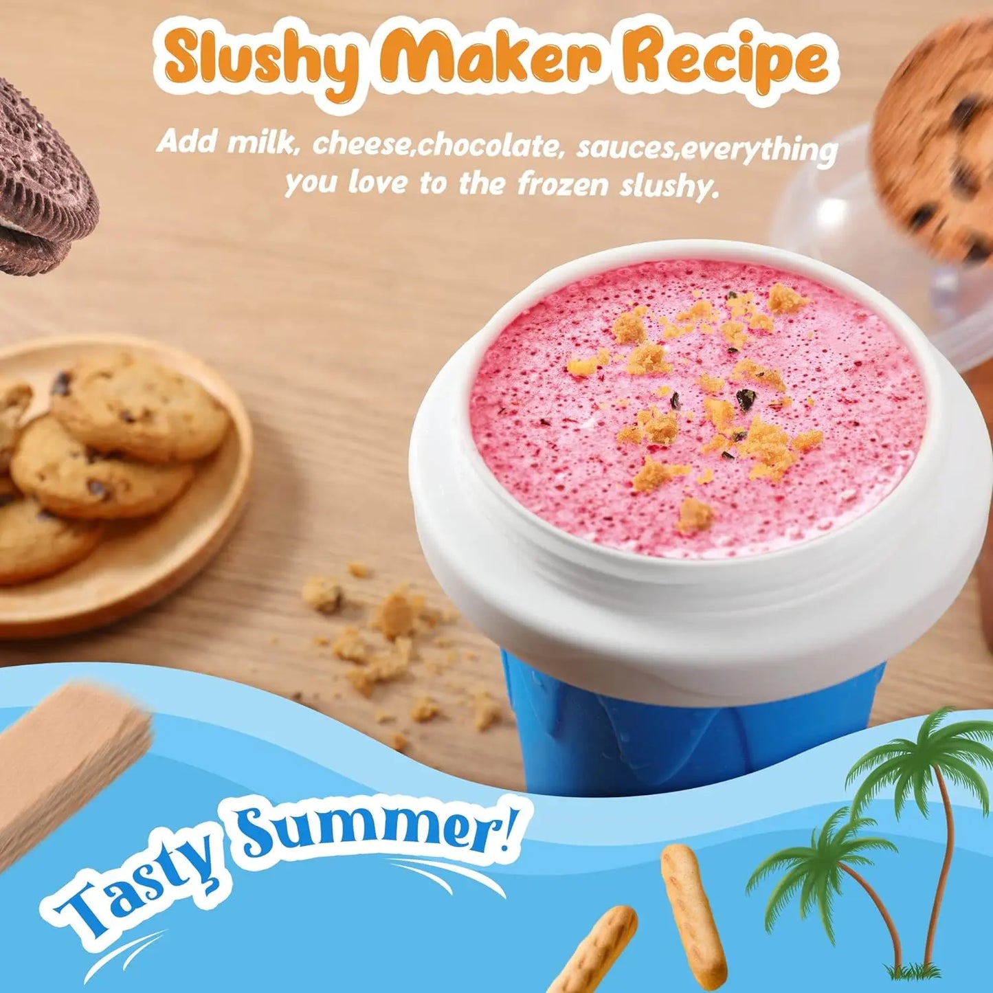 Slushy Cup, Freeze, Squeeze and Enjoy! Slushie Magic Cup, Homemade DIY  Gadget with Lid & Straw Spoon  350ML, Washable, BPA free Kitchen Utensils Mug