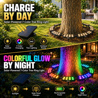 🌈 Solar RGB Tree Ring Light – 7-Color Outdoor Landscape Uplighting