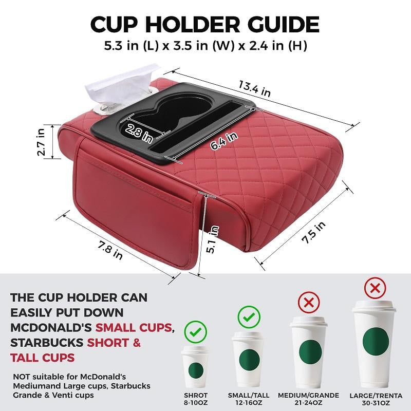 💯Car Console Organizer – PU Leather Armrest, Side Storage, Cup Holder