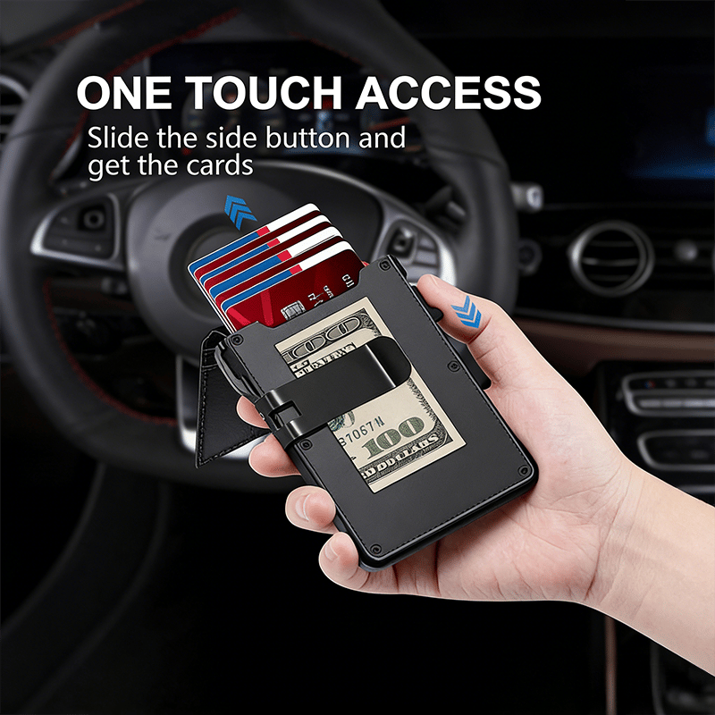 🔥Slim Pop-Up RFID Wallet for Men – Secure Aluminum Card Holder with Cash Slot & ID Window