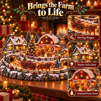 ⌛Last Day 49% OFF🐮 Highland Cow Christmas Farm Village – Lighted Farmhouse Holiday Décor 🎄✨