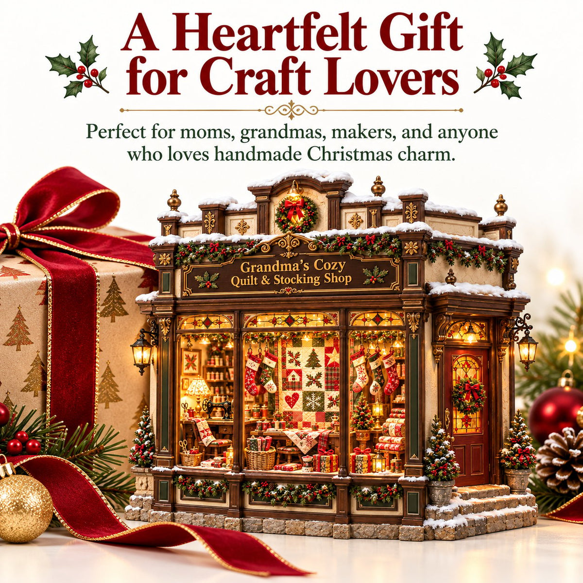 🧵 Grandma’s Cozy Quilt Shop DIY Kit 🎄 | Light-Up Christmas Miniature | Build Your Own Holiday Tradition