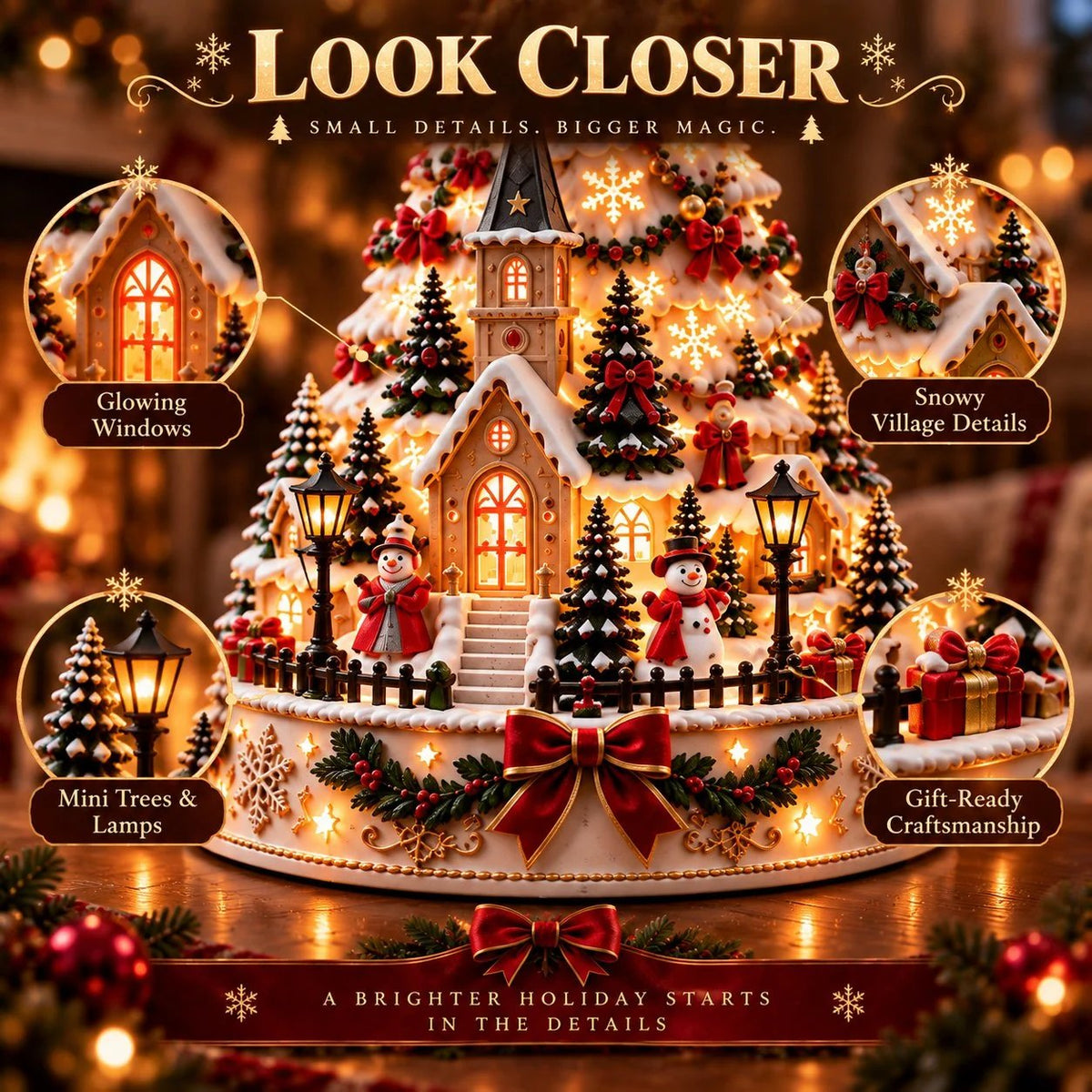 🎄Christmas Village Light-Up Tree – Festive LED Holiday Tabletop Decor