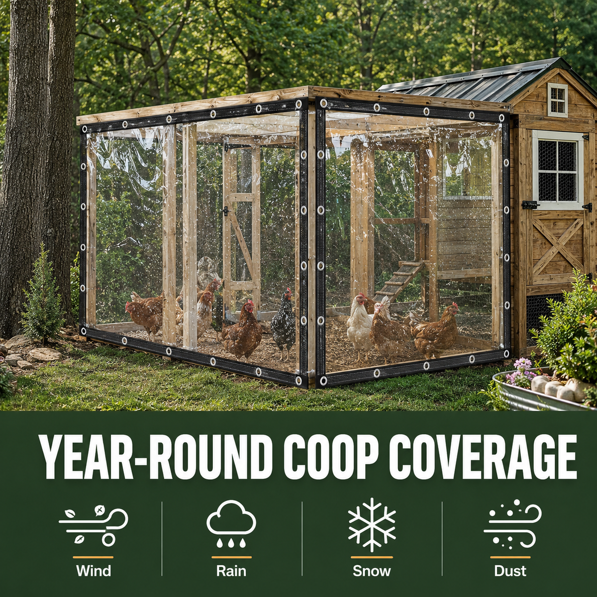 🔥Clear Waterproof PE Tarp, Transparent Outdoor Cover with Metal Grommets）