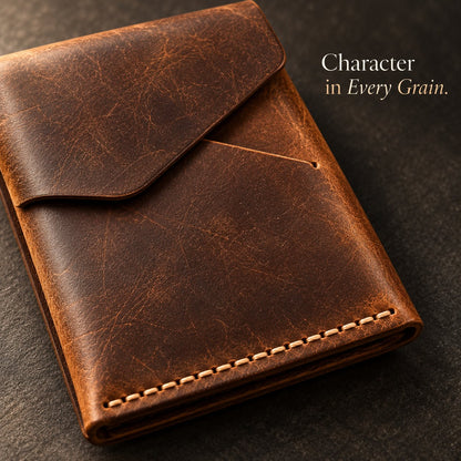 💰Handmade genuine leather wallet – Slim Magnetic Card & Cash Holder for Men