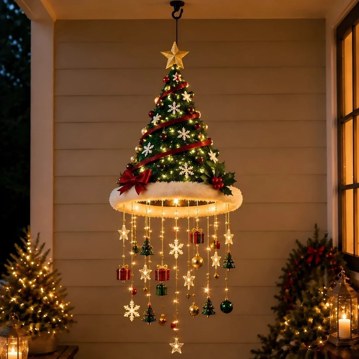 🎄🎅Santa Hat LED Hanging Light - A classic Santa hat raining warm fairy lights & Christmas charms