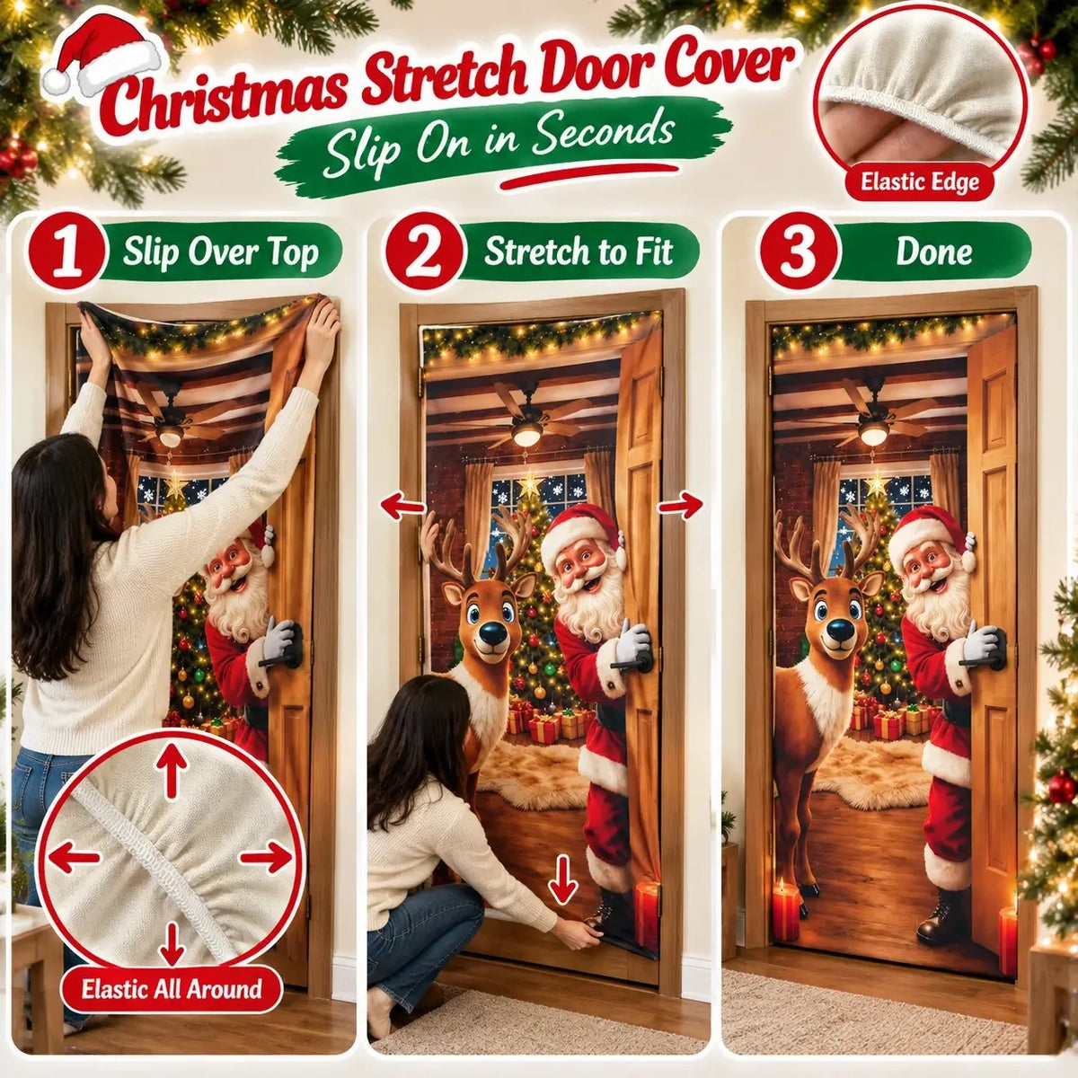 🎄 Christmas Stretch Door Cover – Elastic Santa Holiday Door Wrap